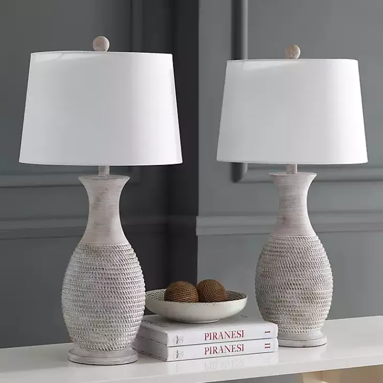 Table Lamps-Kirklands Home Gray Jug Base Table Lamps, Set of 2 White