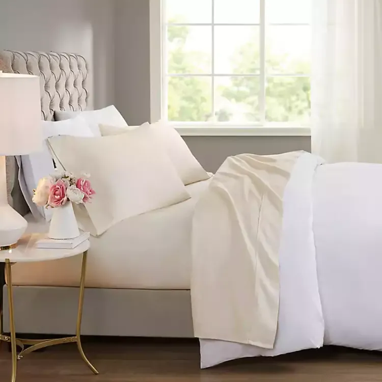 Bed Sheets-Kirklands Home Cream Rich Cooling Cotton Queen Sheet Set Ivory