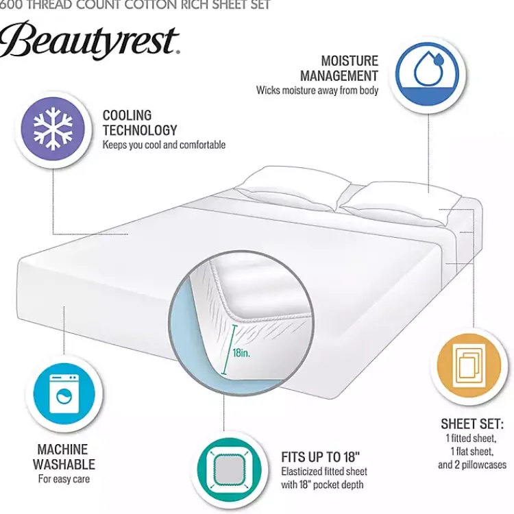 Bed Sheets-Kirklands Home Cream Rich Cooling Cotton Queen Sheet Set Ivory