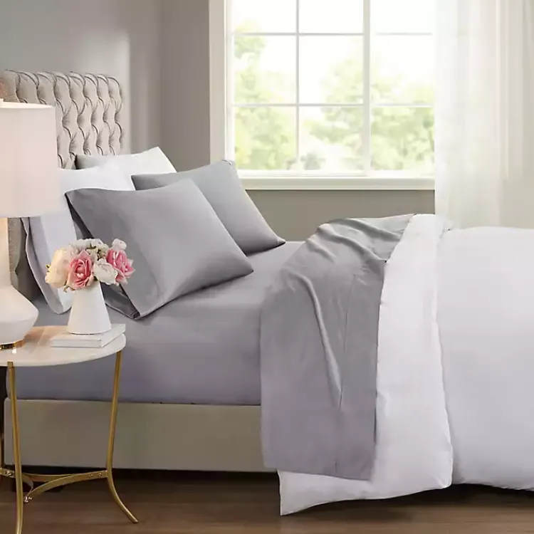 Bed Sheets-Kirklands Home Rich Cooling Cotton Queen Sheet Set Gray