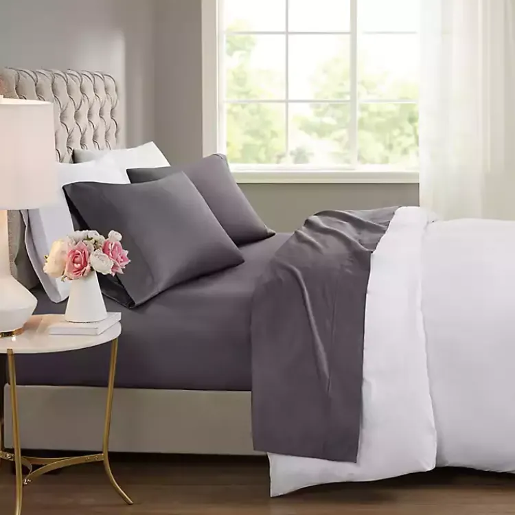 Bed Sheets-Kirklands Home Dark Rich Cooling Cotton Queen Sheet Set Gray