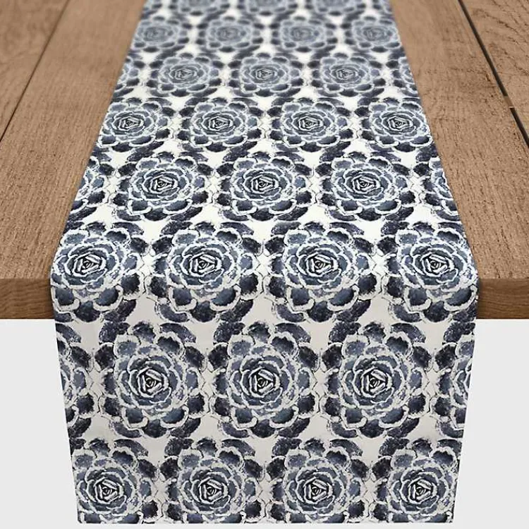 Table Linens-Kirklands Home Navy Succulent Pattern Table Runner