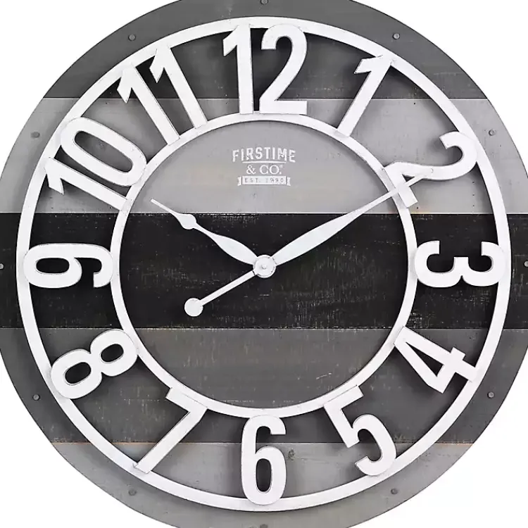 Clocks-Kirklands Home Charcoal and White Plank Wall Clock Gray
