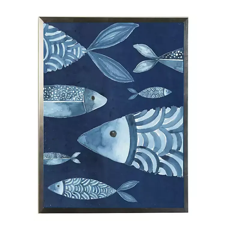 Framed Art-Kirklands Home Navy and Teal Distressed Fish Framed Art Print Blue