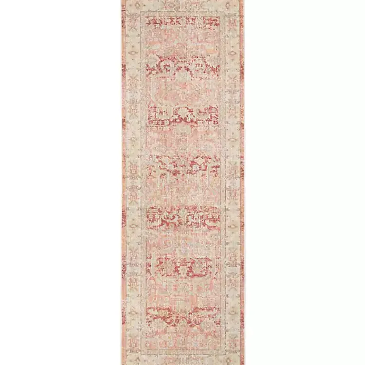Area Rugs-Kirklands Home Salmon Vintage Border Runner Pink