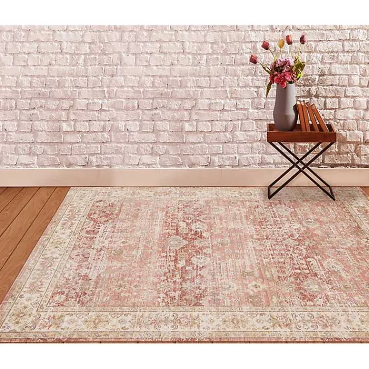 Area Rugs-Kirklands Home Salmon Vintage Border Area Rug, 5x7 Pink