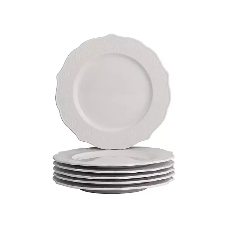 Dinnerware-Kirklands Home Dahlia Embossed Side Plates, Set of 6 White