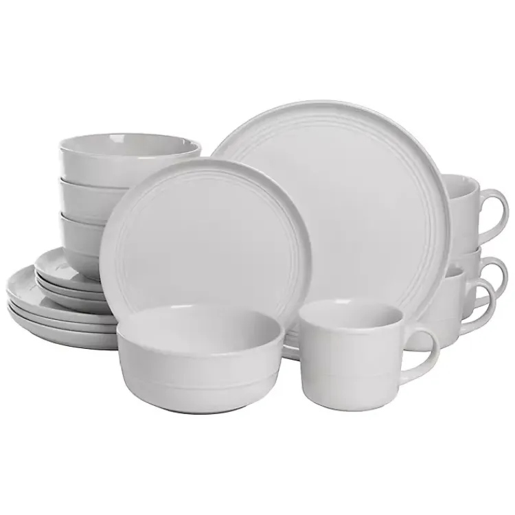 Dinnerware-Kirklands Home Double Line 16-pc. Dinnerware Set White