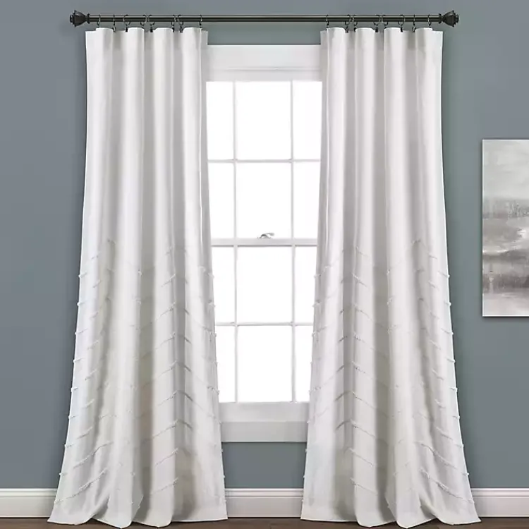 Curtains & Drapes-Kirklands Home Chenille Chevron Curtain Panel Set, 84 in. White