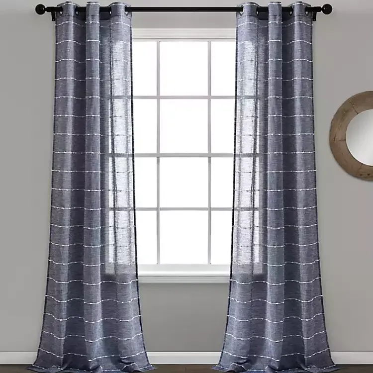 Curtains & Drapes-Kirklands Home Sheer Navy Textured Curtain Panel Set, 84 in. Blue