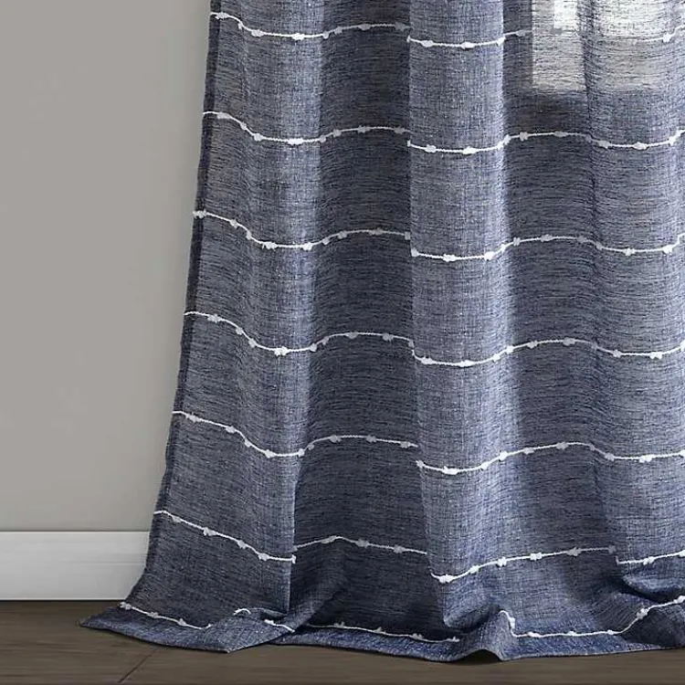 Curtains & Drapes-Kirklands Home Sheer Navy Textured Curtain Panel Set, 84 in. Blue