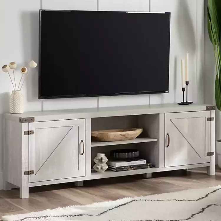Tv Stands & Media Consoles-Kirklands Home Stone Barn Door TV Stand Gray