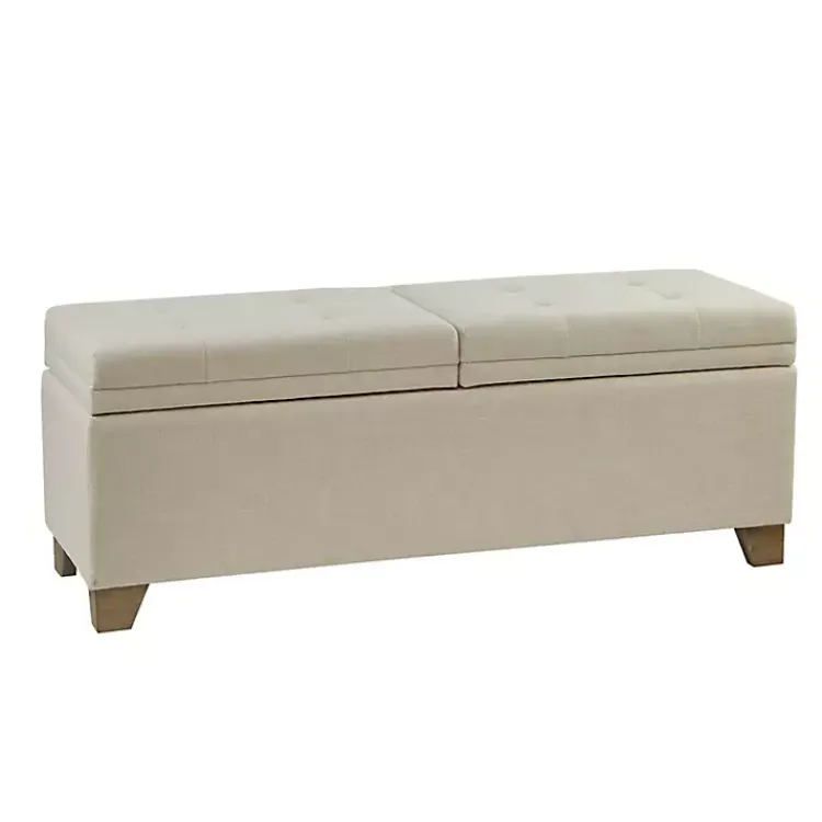Benches & Ottomans-Kirklands Home Neutral Split Seat Jackson Storage Bench Ivory
