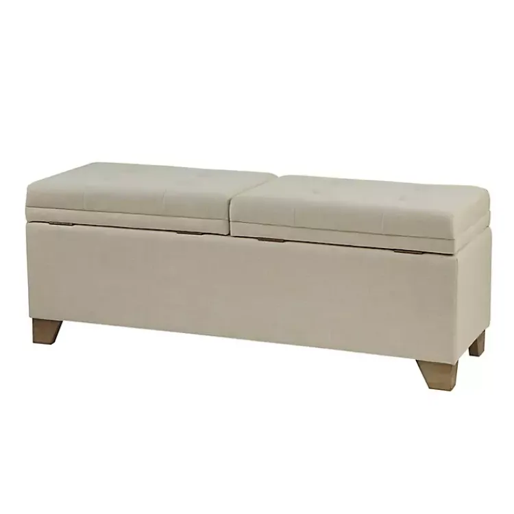 Benches & Ottomans-Kirklands Home Neutral Split Seat Jackson Storage Bench Ivory