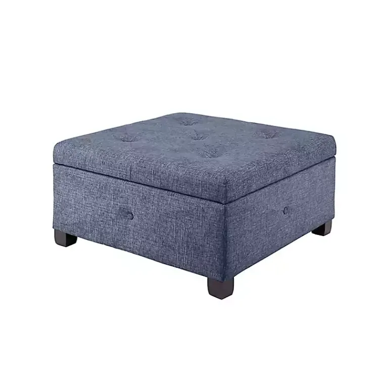 Benches & Ottomans-Kirklands Home Navy Tufted Square Storage Ottoman Blue