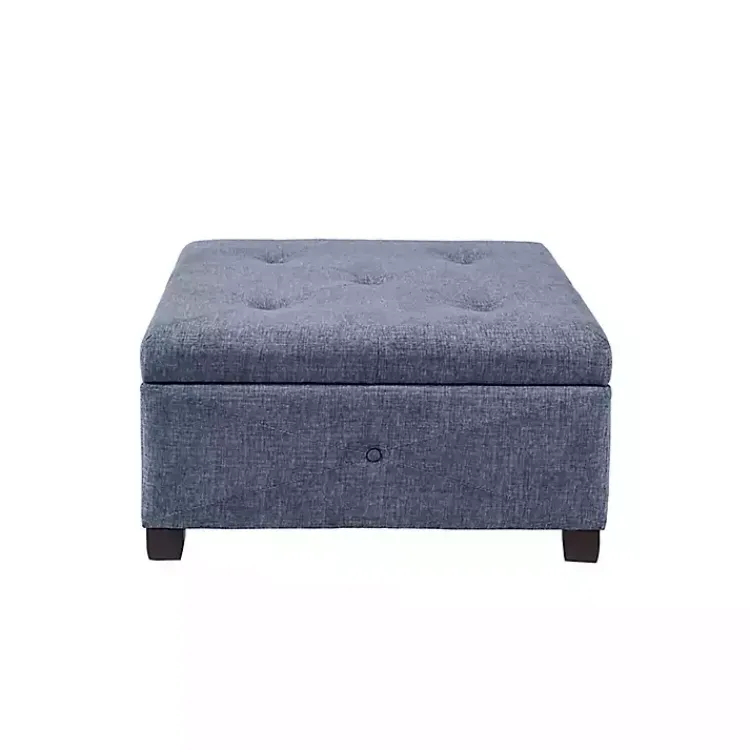 Benches & Ottomans-Kirklands Home Navy Tufted Square Storage Ottoman Blue