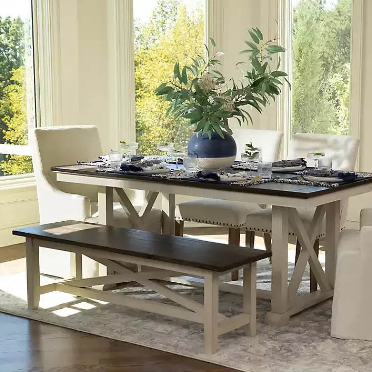 Benches & Ottomans-Kirklands Home Dark Brown and Jackson Dining Bench Ivory