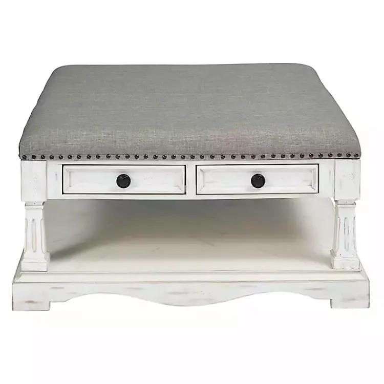 Coffee Tables-Kirklands Home Ivory and Gray Upholstered Square Coffee Table