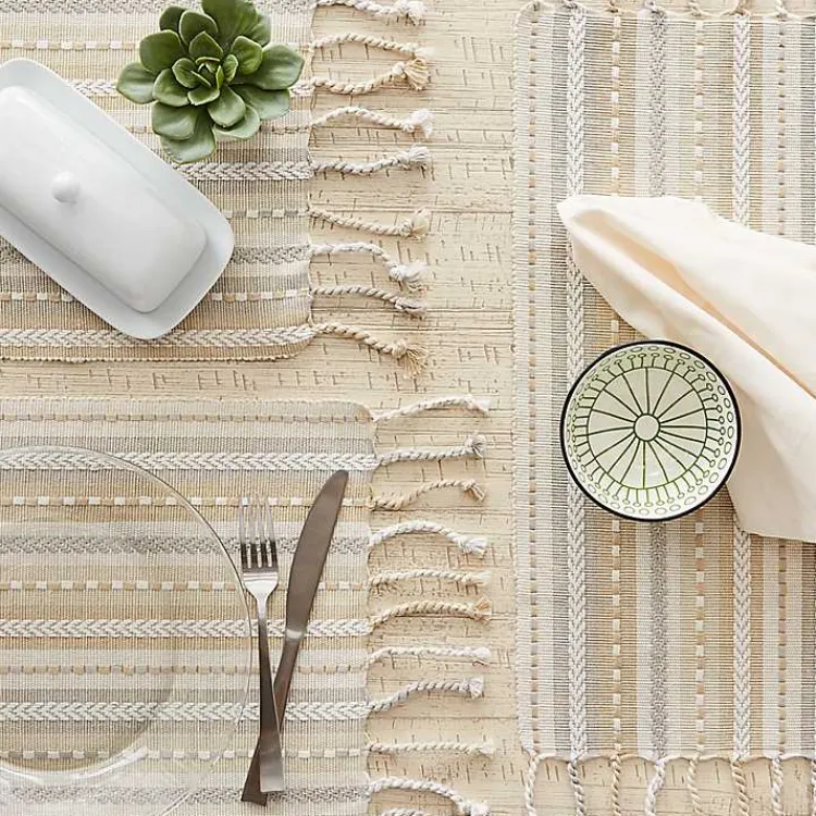 Table Linens-Kirklands Home Natural Tonal Stripe Placemats, Set of 6