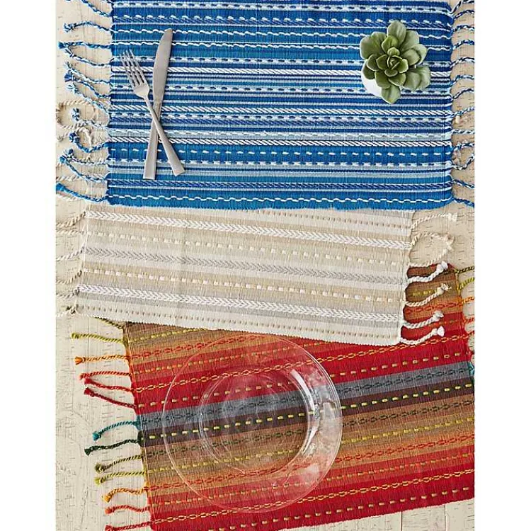 Table Linens-Kirklands Home Natural Tonal Stripe Placemats, Set of 6