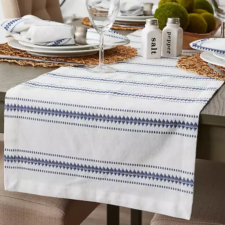 Table Linens-Kirklands Home French Zig Zag Stripe Table Runner, 72 in. Blue