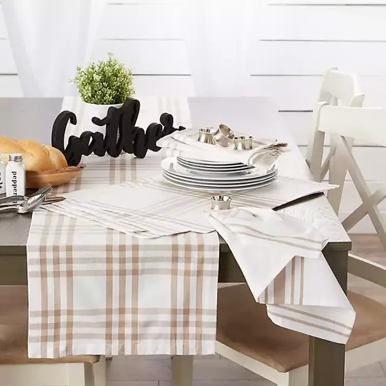 Table Linens-Kirklands Home Stone Farmhouse Plaid Placemats, Set of 6 Tan