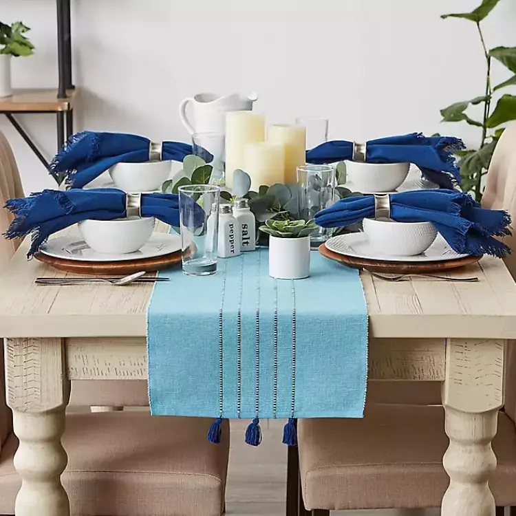 Table Linens-Kirklands Home Thera Stripe Table Runner Blue