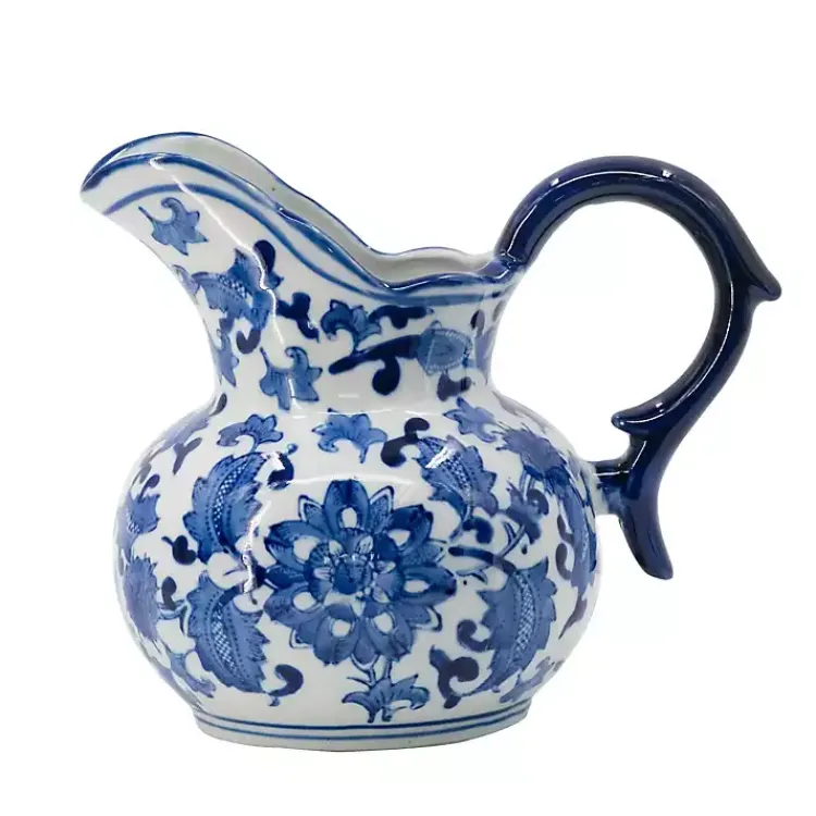Kitchen Accessories-Kirklands Home Blue and White Floral Ceramic Pitcher