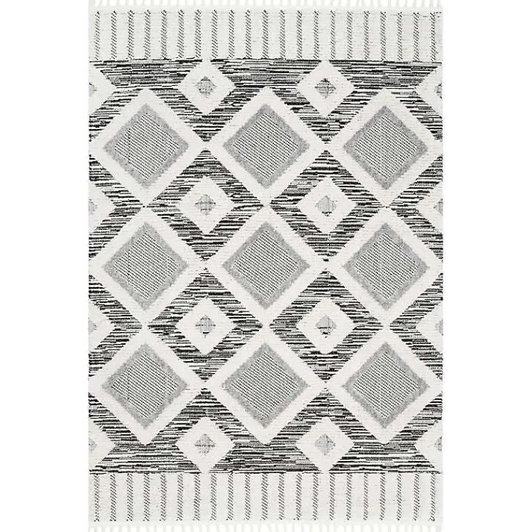 Area Rugs-Kirklands Home Gray Checkered Tiles Area Rug with Tassels, 5x7