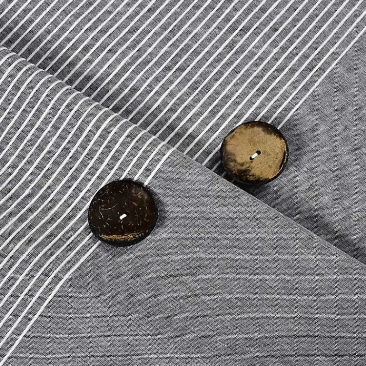 Shower Curtains-Kirklands Home Button and Stripe Shower Curtain Gray