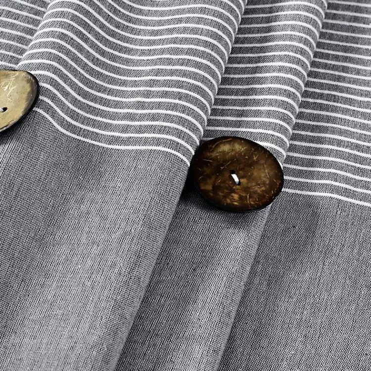 Shower Curtains-Kirklands Home Button and Stripe Shower Curtain Gray