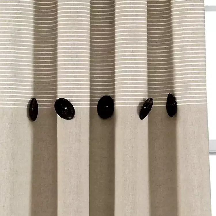 Curtains & Drapes-Kirklands Home Linen Button and Stripe Curtain Panel Set, 84 in.