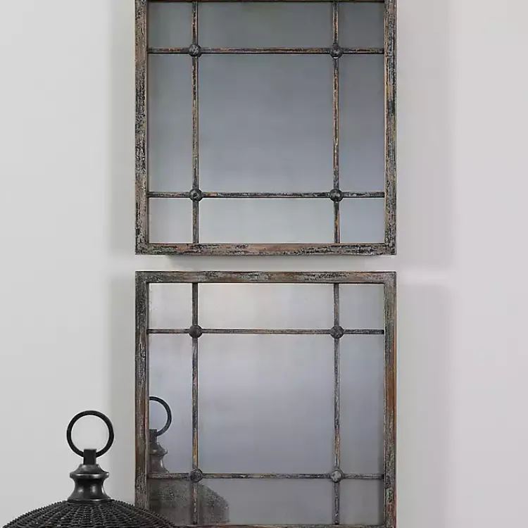 Decorative Mirrors-Kirklands Home Distressed Slate Blue Wood Wall Mirrors, Set of 2