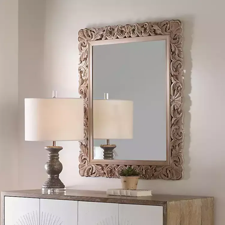 Decorative Mirrors-Kirklands Home Natural Wooden Beveled Wall Mirror