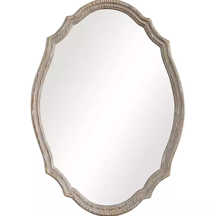 Decorative Mirrors-Kirklands Home Natural Wood Distressed Curved Frame Mirror