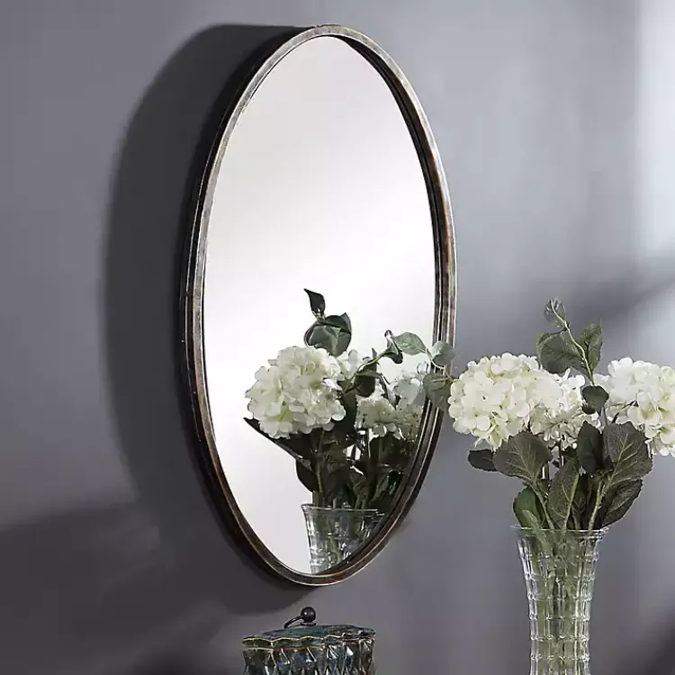 Framed Mirrors-Kirklands Home Dark Bronze Oval Wall Mirror