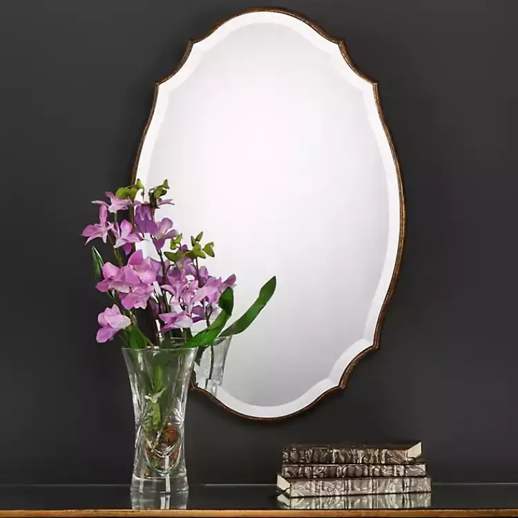 Decorative Mirrors-Kirklands Home Antique Gold Rounded Edge Wood Wall Mirror