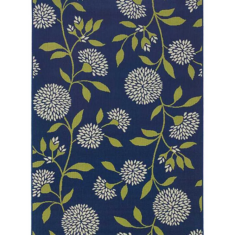 Outdoor Rugs-Kirklands Home Navy and Green Floral Vine Outdoor Area Rug, 3x5
