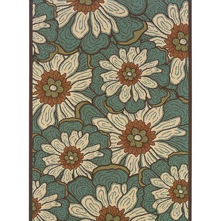 Outdoor Rugs-Kirklands Home Blue and Ivory Flowers Outdoor Area Rug, 3x5