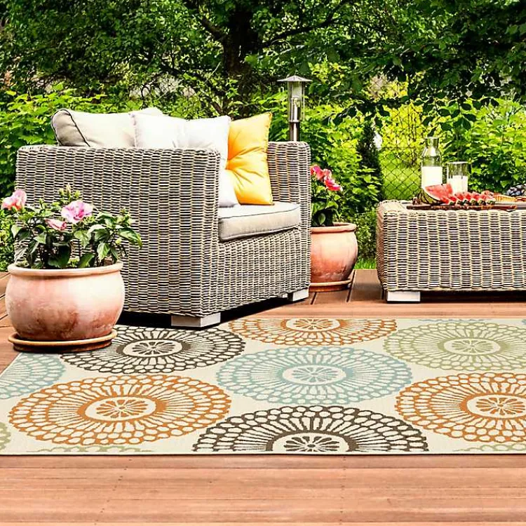 Outdoor Rugs-Kirklands Home Blue and Orange Circles Outdoor Area Rug, 5x7