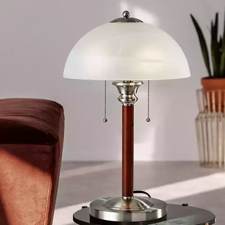 Table Lamps-Kirklands Home Walnut Alabaster Frosted Glass Table Lamp White