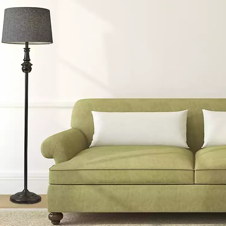 Floor Lamps-Kirklands Home Black Herringbone Floor Lamp Gray