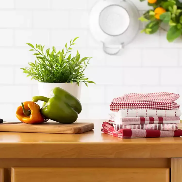 Kitchen Accessories-Kirklands Home Red & White Woven Patterns 5-pc. Dish Towel Set