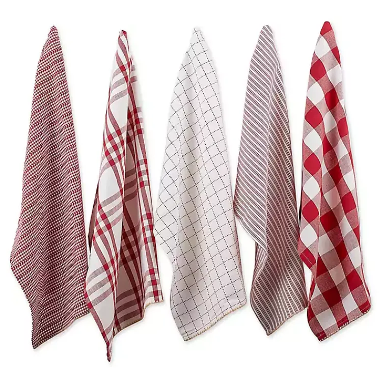 Kitchen Accessories-Kirklands Home Red & White Woven Patterns 5-pc. Dish Towel Set