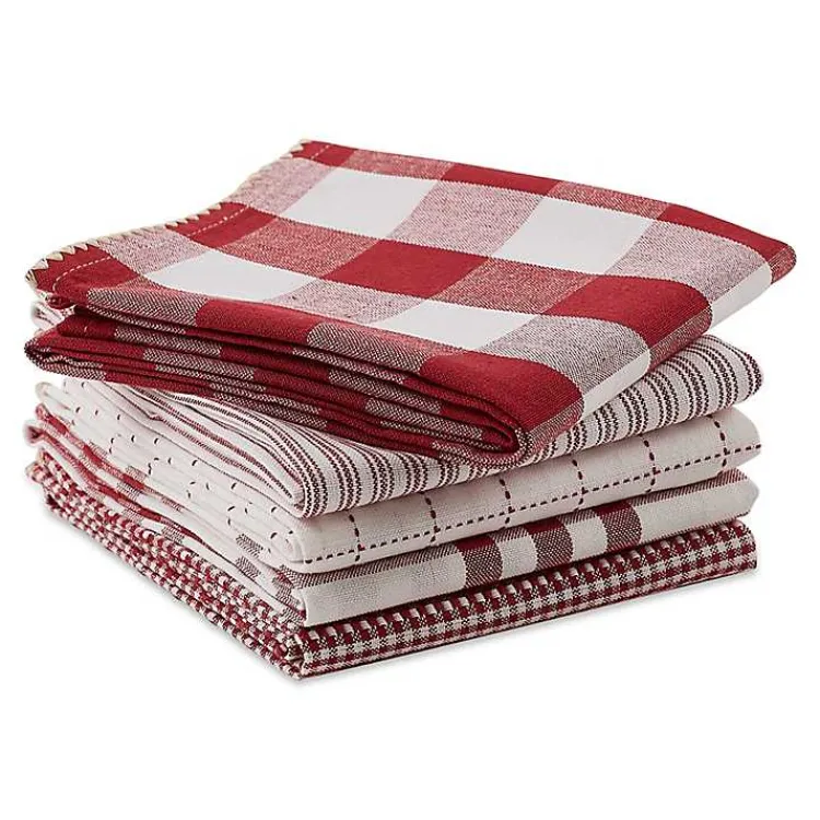 Kitchen Accessories-Kirklands Home Red & White Woven Patterns 5-pc. Dish Towel Set