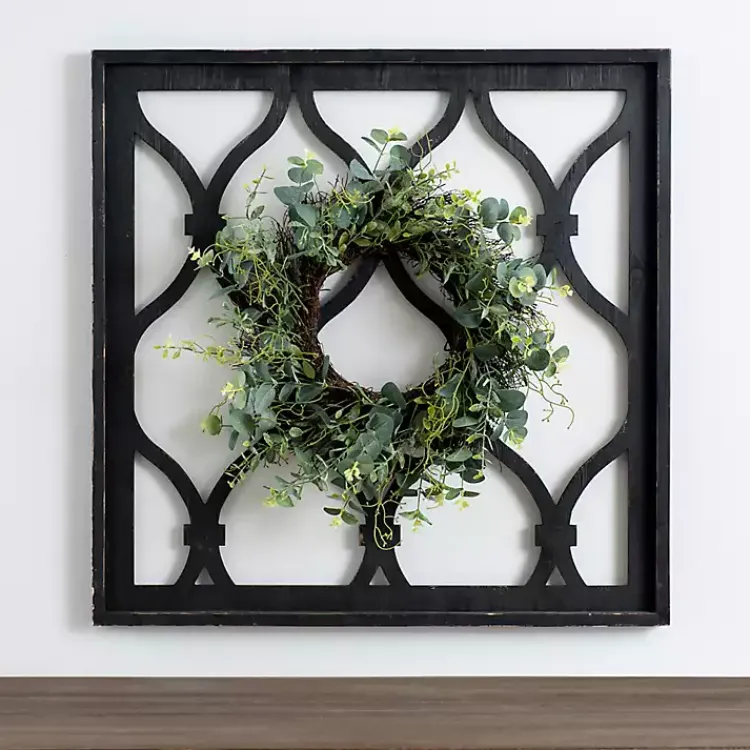 Wall Plaques-Kirklands Home Eucalyptus Wreath Trellis Plaque Black