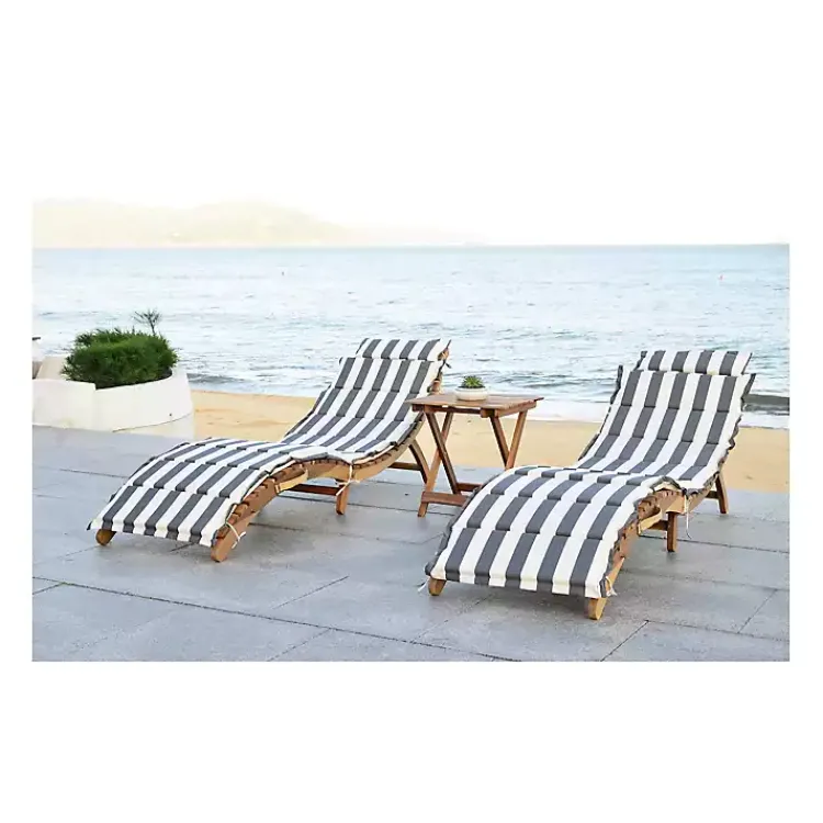Outdoor Sets-Kirklands Home Acacia Wood 3-pc. Chaise Set with Striped Cushions