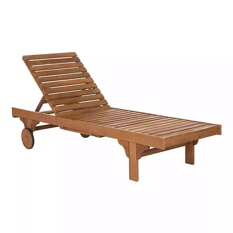 Outdoor Seating-Kirklands Home Natural Wooden Chaise with Table and Navy Cushion Blue