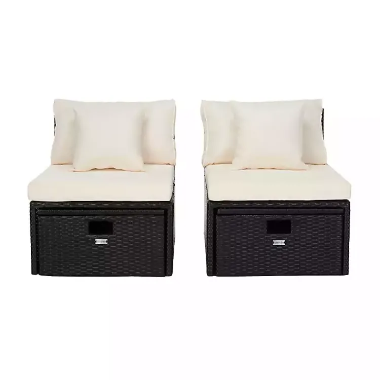 Outdoor Seating-Kirklands Home Black Wicker Chaises with Ottoman, Set of 2