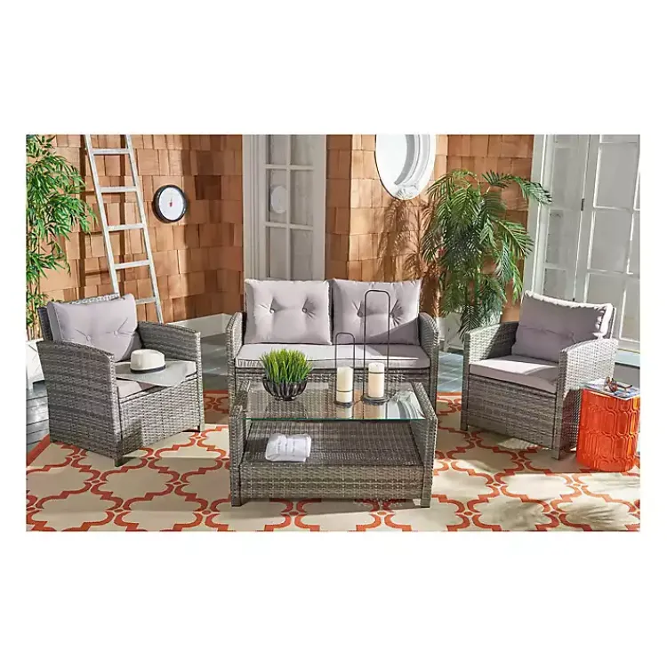 Outdoor Sets-Kirklands Home Wicker 4-pc. Deluxe Outdoor Living Set Gray